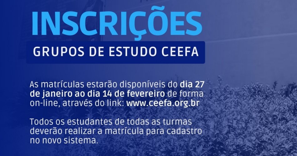 Em breve, as inscrições para nossos grupos de estudo serão abertas